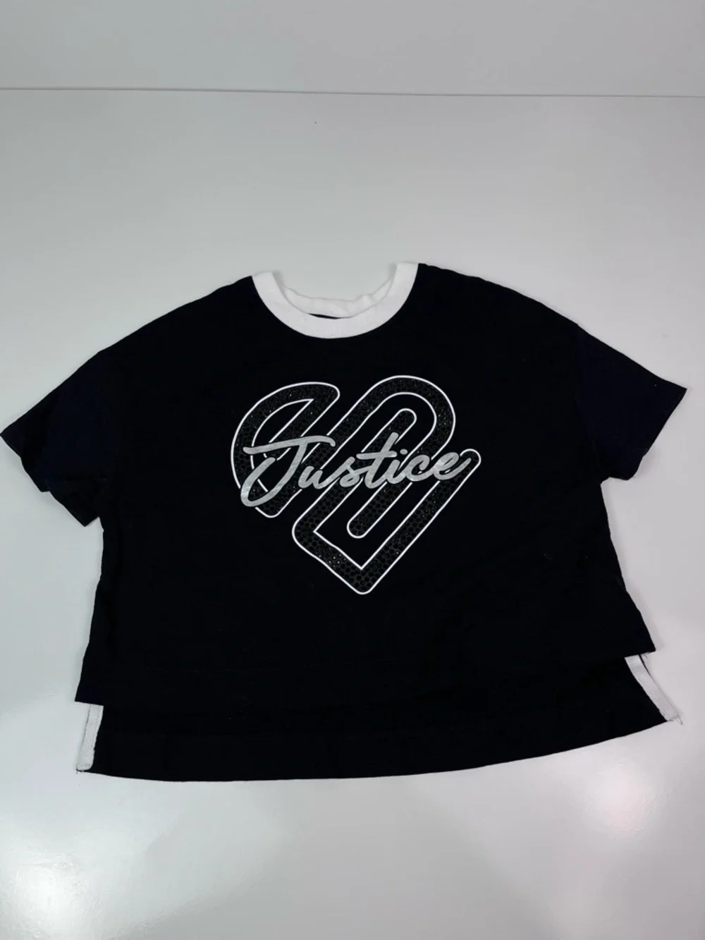 Girls Kids Justice Black Embellished Logo T-shirt size 7